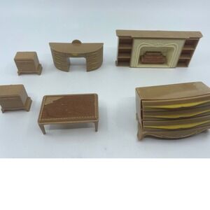 Plasco Toy Furniture Lot Dollhouse Mini Desk Fireplace Nightstands Dresser Read